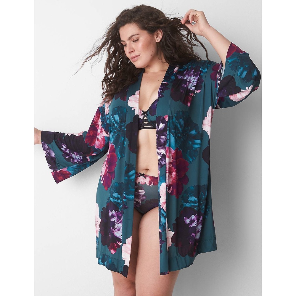 Cacique Lane Bryant Satin Floral Kimono Robe Womens 18 20 NWT Romantic Flowy
